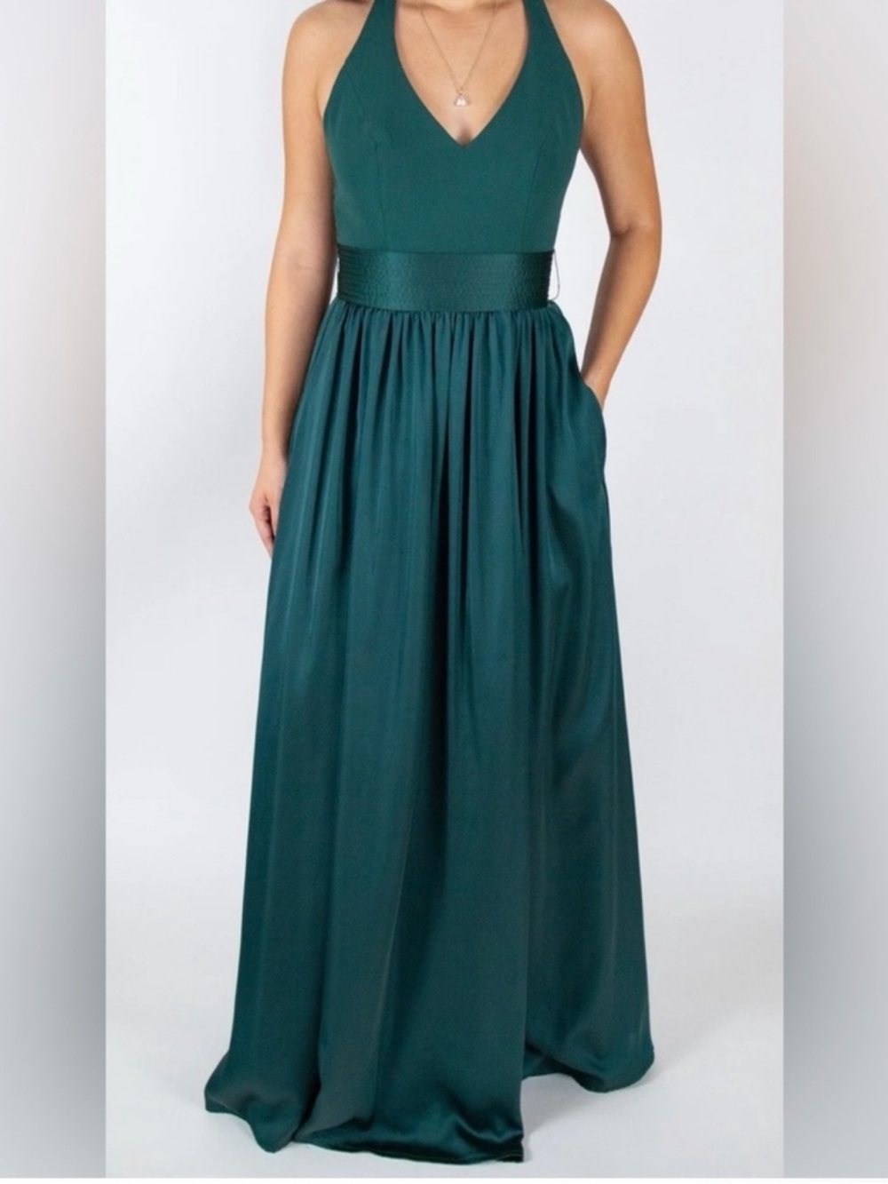 NWT Vera Wang Designer Padded Emerald Green Maxi Dress with Belt Size 10
